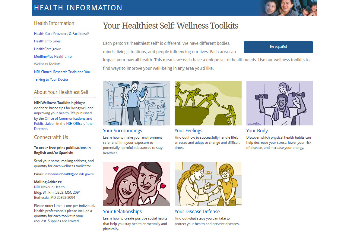 Screenshot of the Your Healthiest Self: Wellness Toolkits website.