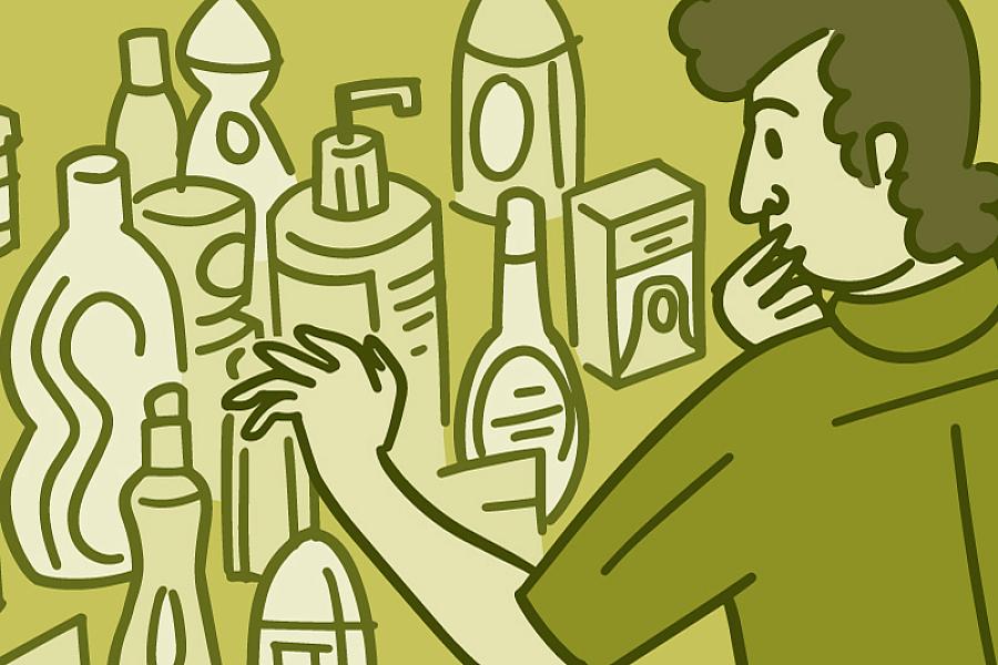 Illustration of a person looking at personal care products
