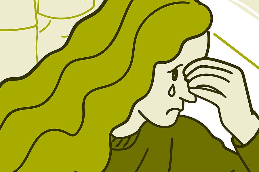 Illustration of a teenage girl crying and walking away from a group of girls.